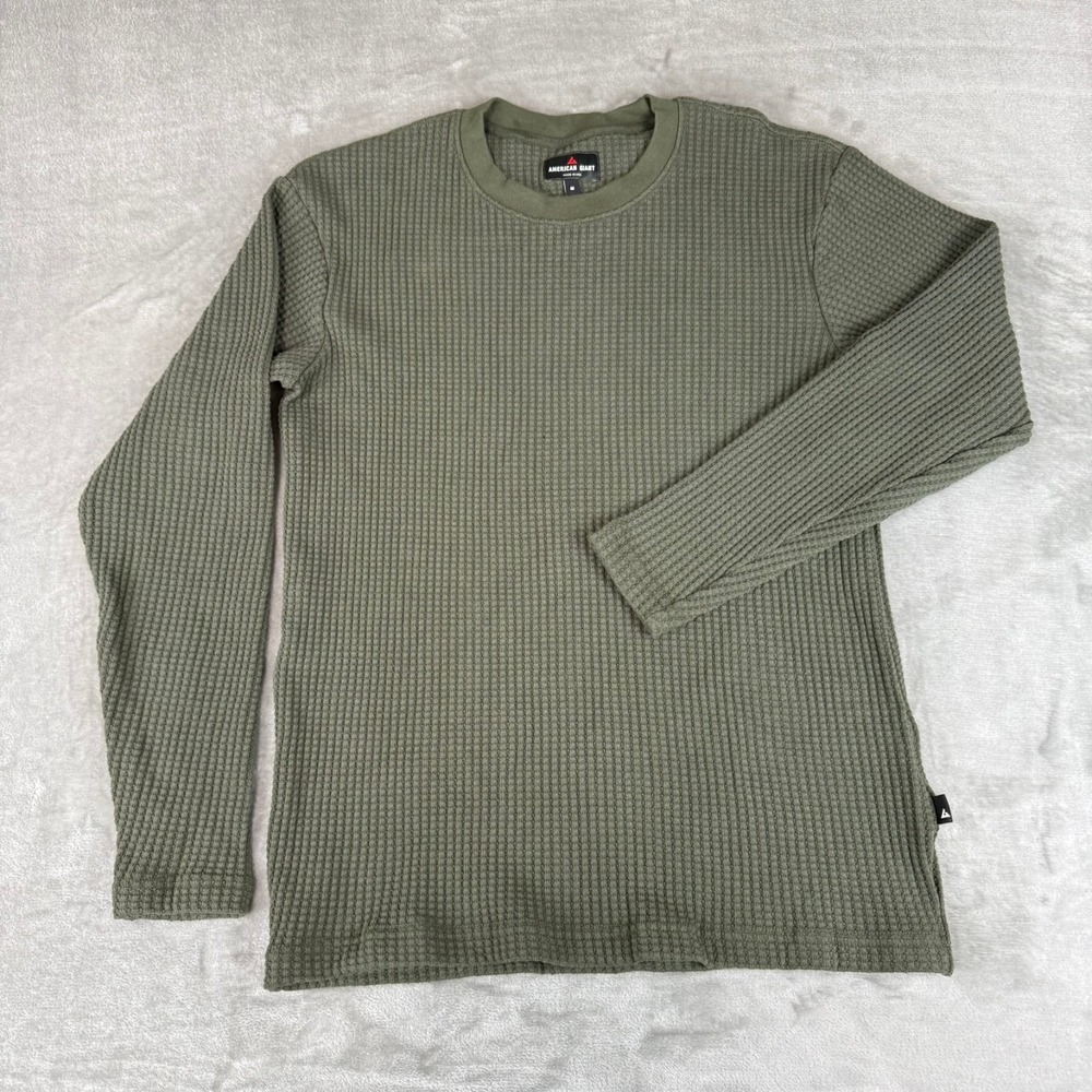 American Giant Waffle Crew Shirt Mens Medium Loden Green $98 USA New NWOT